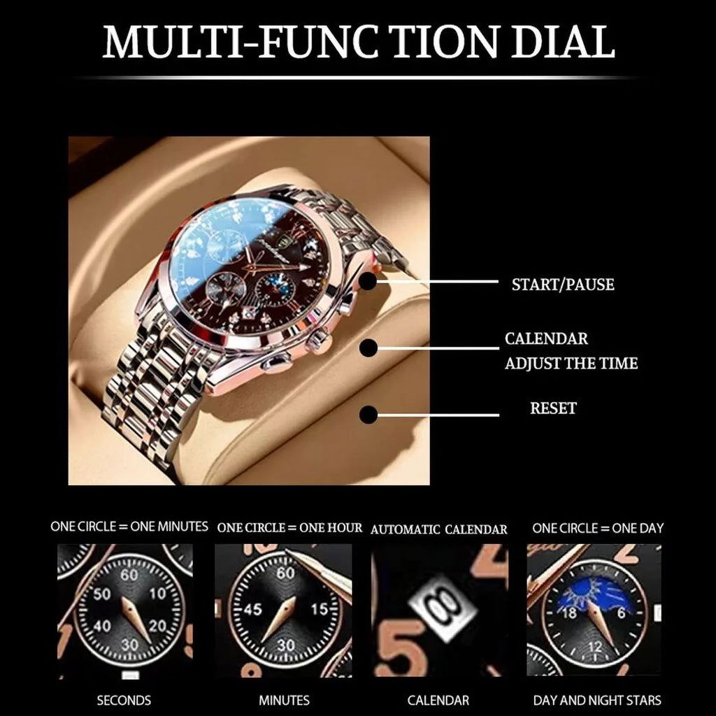 POEDAGAR Men Watch Sport Chronograph Quartz Watches Top Brand Luxury Full Steel Waterproof Luminous Date Man Fashion Wristwatch 8169 Ebony S