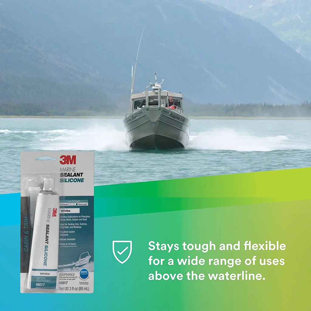 3M Marine Grade Silicone Sealant 08017 For Boats and RVs - White 3 Ounces