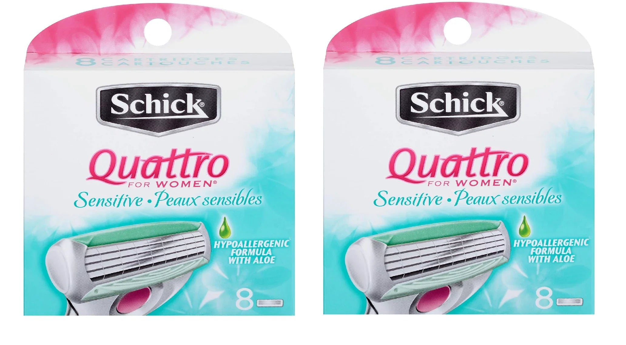 Schick Quattro for Women Sensitive Hypo Allergenic Aloe Refill Blade Cartridges, 8 Count (Pack of 2)