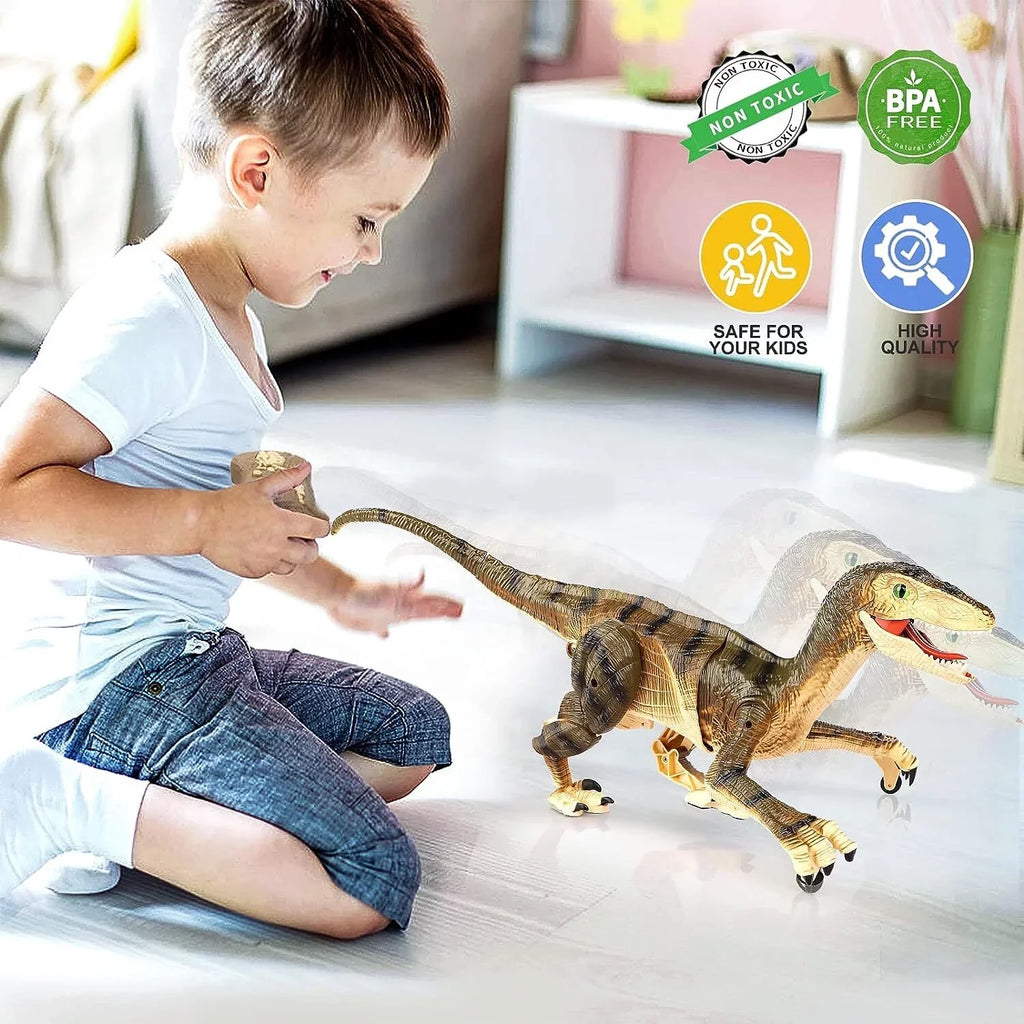 JBee Ctrl Remote Control Dinosaur Toys for Kids Boys Girls Walking Robot RC T-Rex with Lights and Sounds Dinosaur Toy Gifts for Boys Age 3-5, 5-7, 8-12 Years Old - Brown