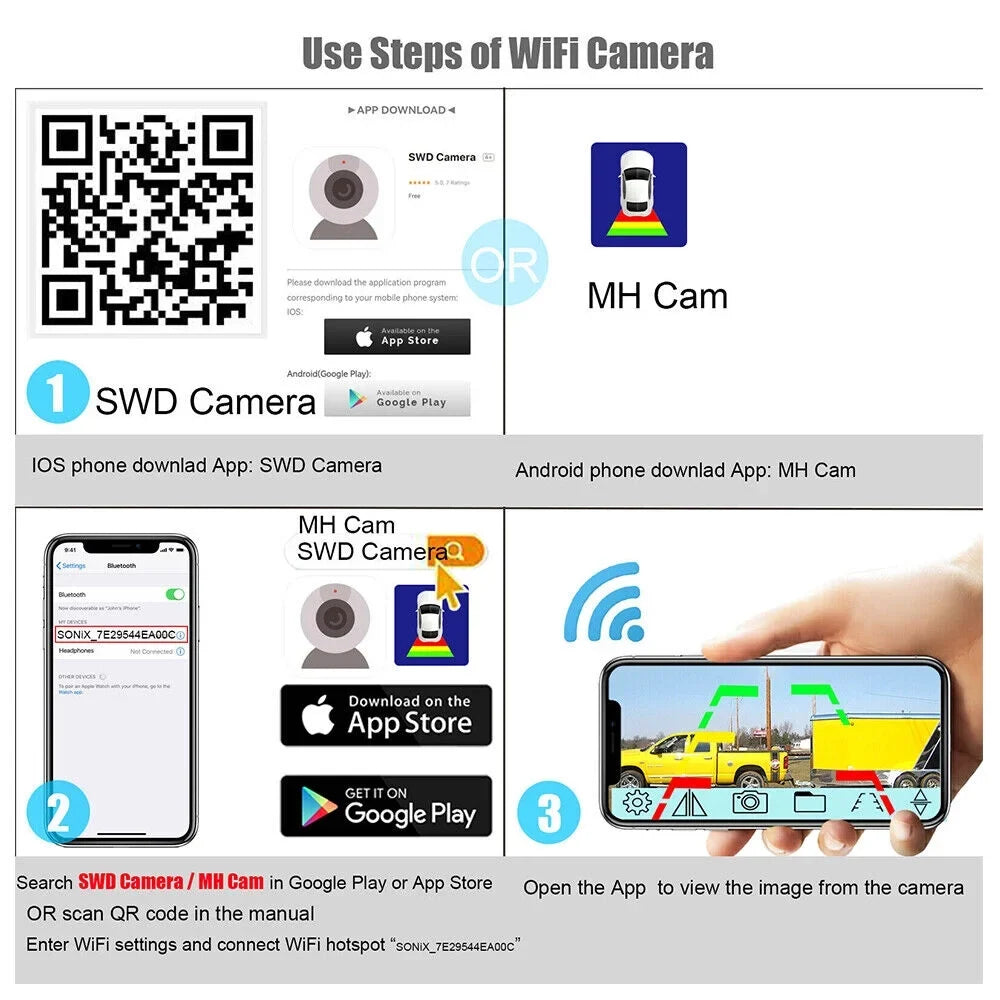 Jahy2Tech Magnetic WiFi Wireless Backup Camera, Front/Rear View Camera 9600mAh Battery