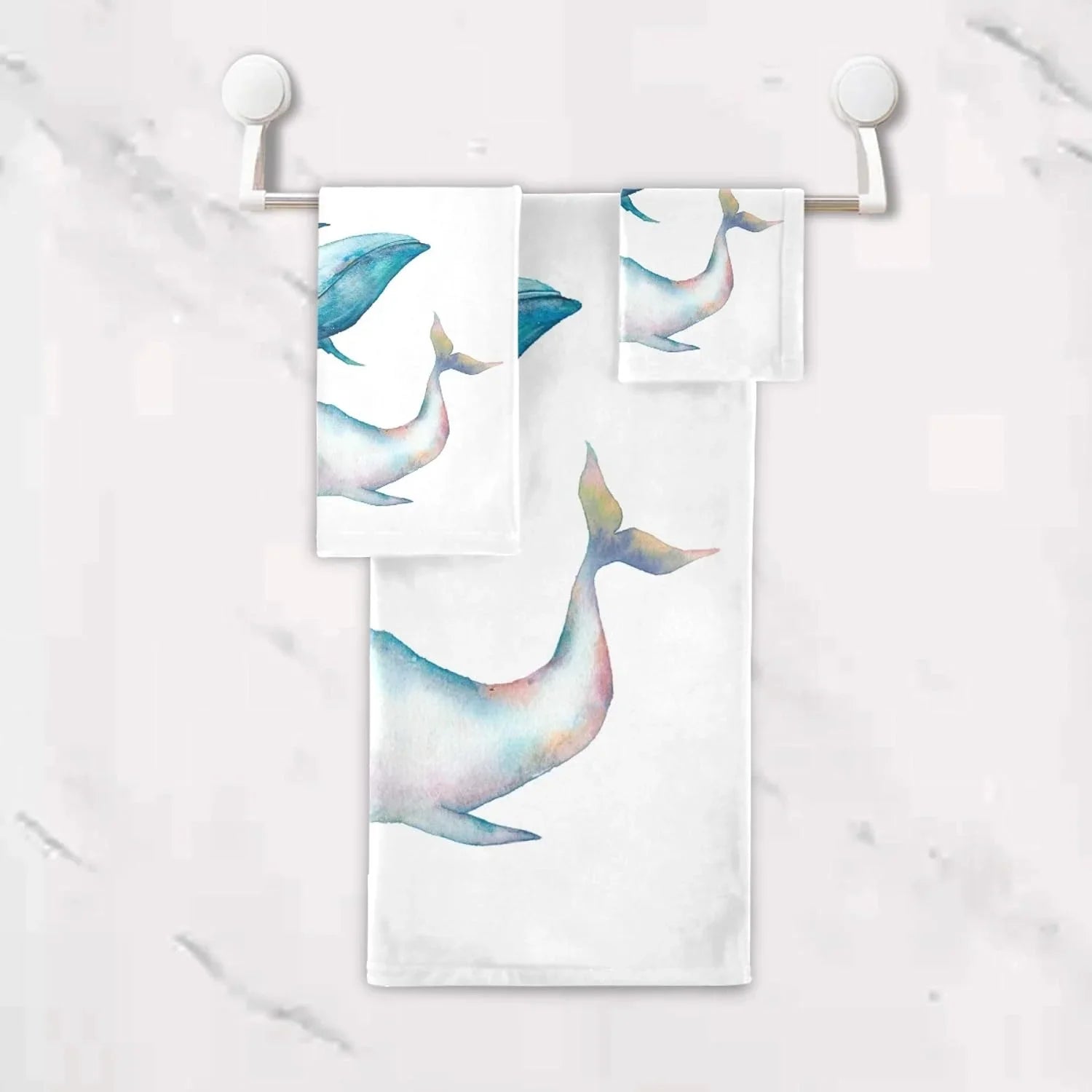 GZHJMY 3-Piece Towel Set,Watercolor Blue Humpback Whale Bath Towel Sets, 1 Bath Towel, 1 Hand Towel, 1 Washcloth, Bowhead Whale Ocean Marine Sea Life Absorbent Soft Towels Quick Drying for Bathroom