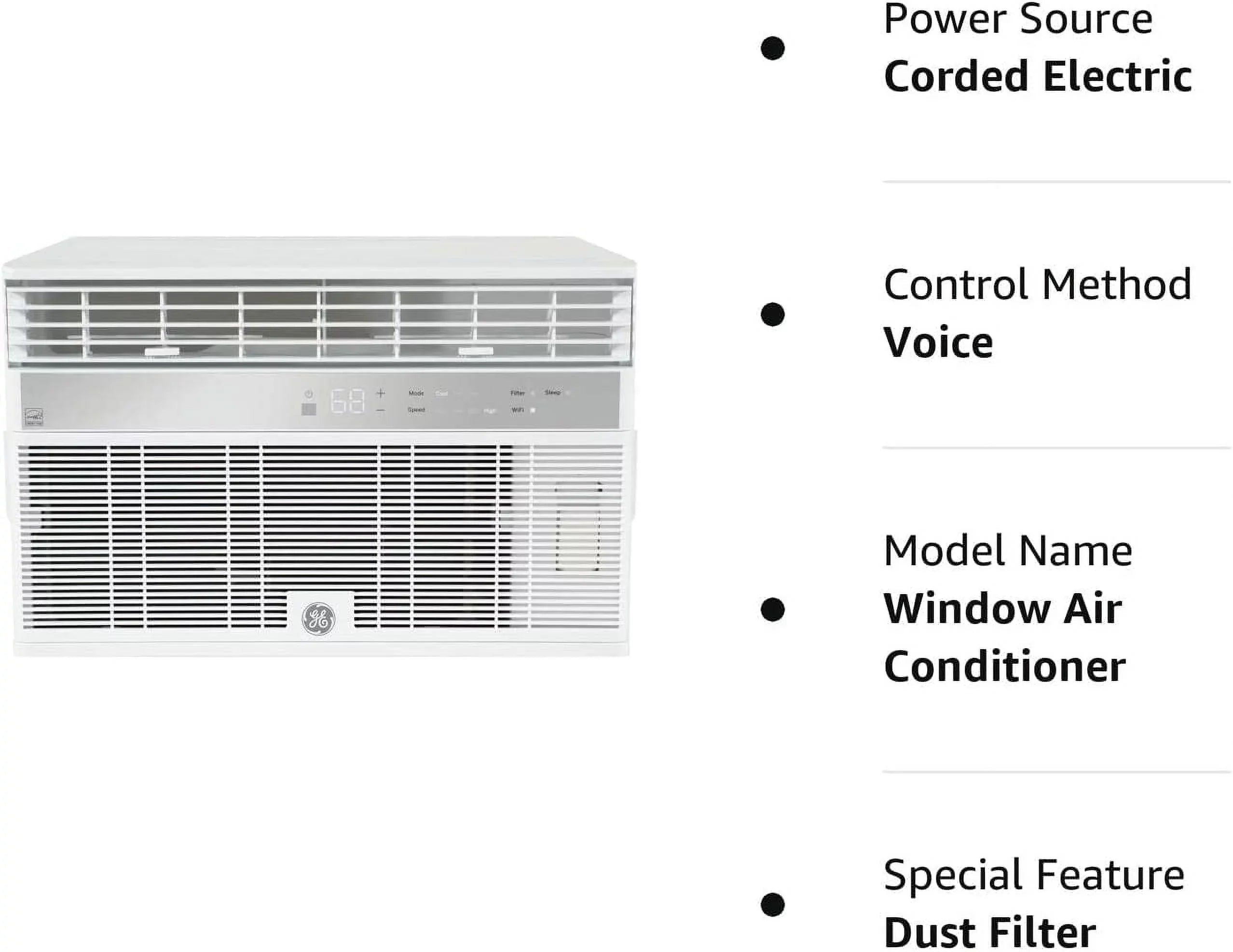 GE AHY08LZ Smart Window Air Conditioner with 8000 BTU Cooling Capacity Wifi Connect 3 Fan Speeds 115 Volts 11.4 CEER and Fixed Chassis in White