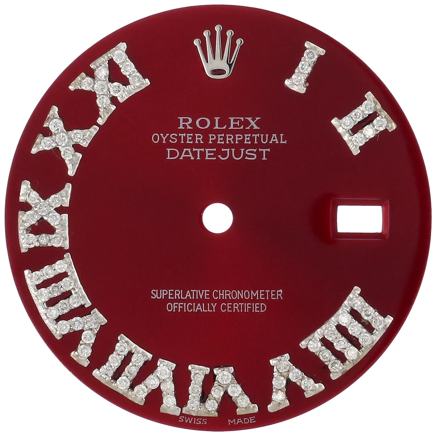 Diamond Roman Numeral Red Dial to Fit DateJust 36mm Quick Set 1/2 CT.