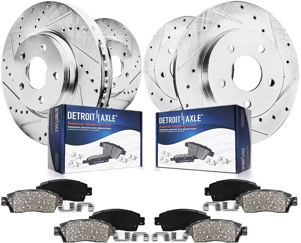 Detroit Axle - Brake Kit for 2012-2017 Camry 2013-2018 Avalon Lexus ES350 ES300h Drilled & Slotted Disc Brake Rotors 2014 2015 2016 Ceramic Brakes Pads Front & Rear Replacement