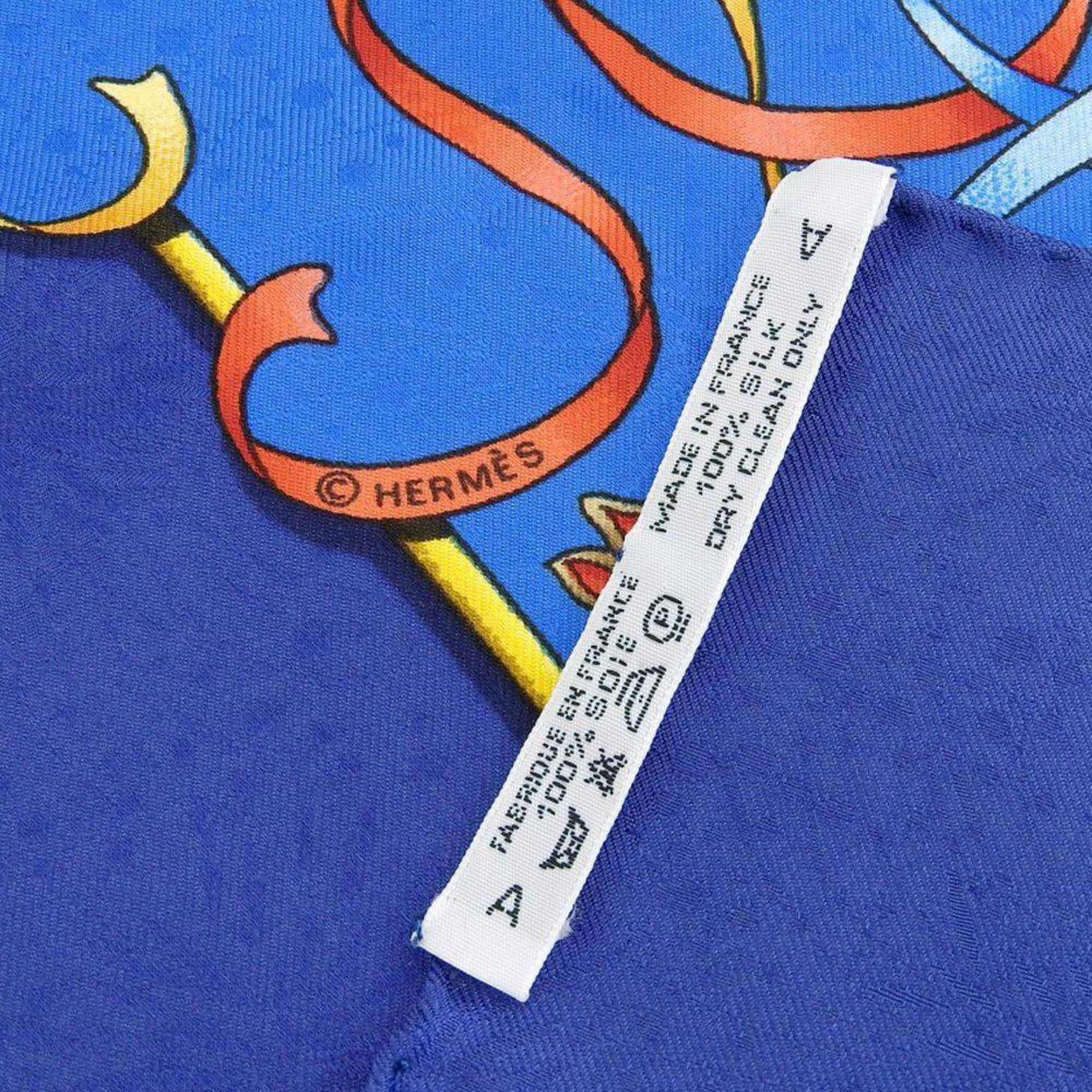 Pre-Owned HERMES KARE90 LUNA PARK Amusement Park Horse Carousel Scarf Muffler Silk Blue (Good)