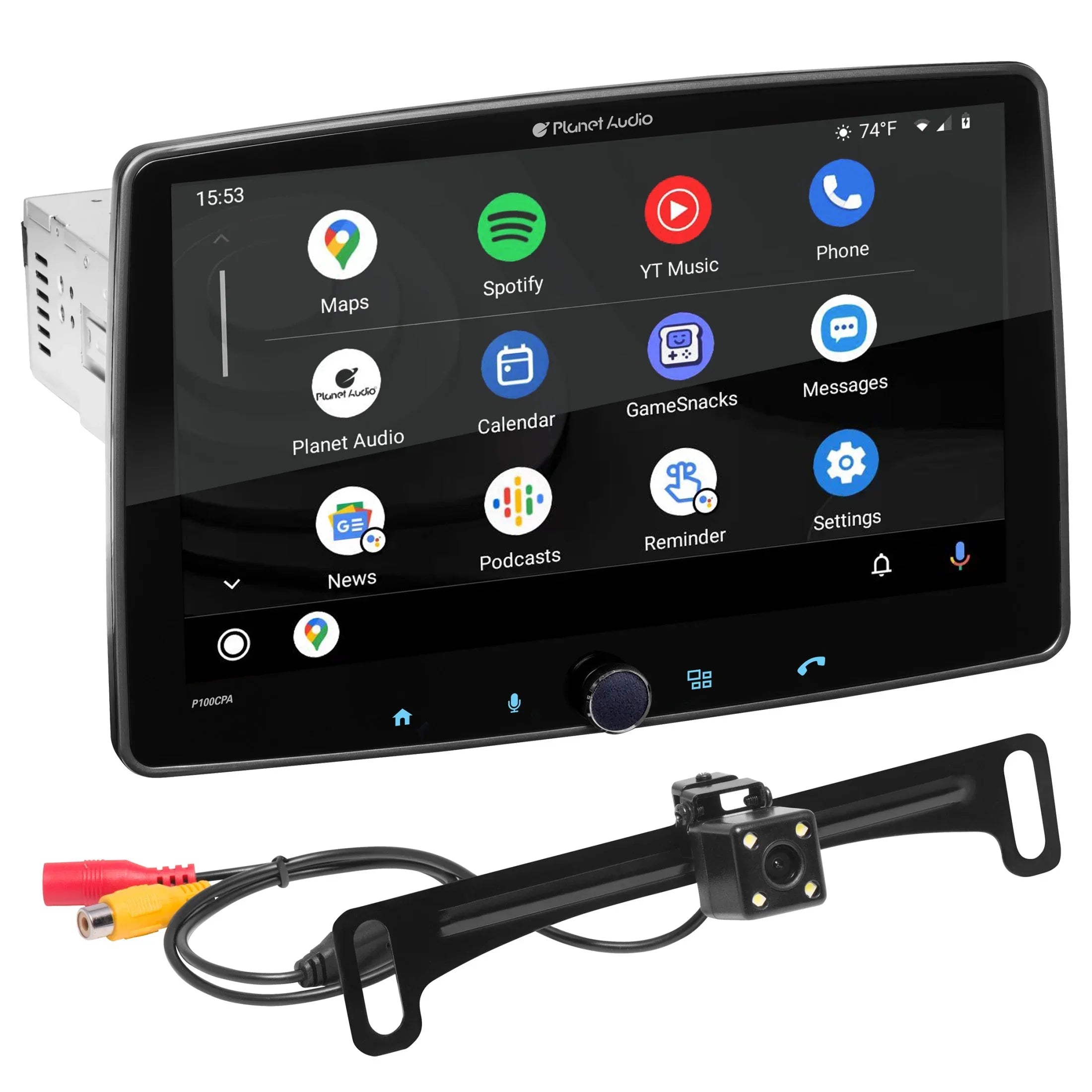 Planet Audio P100CPAC Car Stereo - CarPlay, Android Auto, Single Din, 10.1 Inch Touchscreen, Bluetooth, No CD DVD Player, AM/FM Radio Receiver, Backup Camera