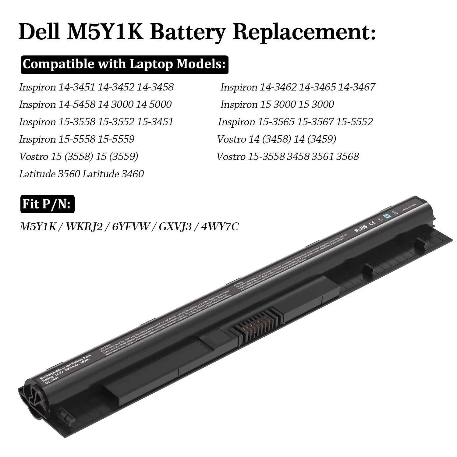 M5Y1K 50 Batteries for Inspiron 5559 5558 3551 3451 3558 3567 5755 5756