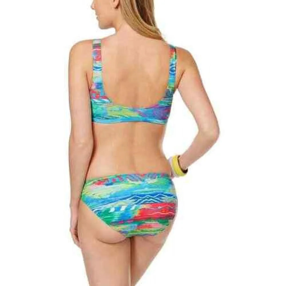 Ralph Lauren CORAL/MULTI Ikat Print Side Ring Hipster Bikini Swim Bottom, US 8