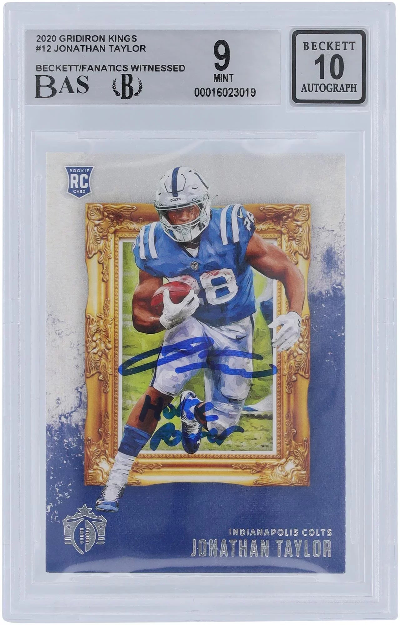 Jonathan Taylor Indianapolis Colts Autographed 2020 Panini Gridiron Kings #GK-12 Beckett Fanatics Witnessed Authenticated 9/10 Rookie Card with "Horse Power" Inscription - Fanatics Authentic Certified