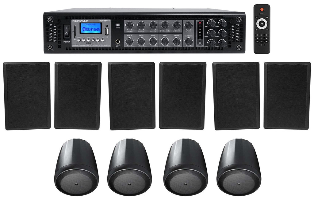6-Zone Amplifier+4 JBL Pendant+6 Slim Dark Wall Speakers 4 Restaurant/Bar/Cafe