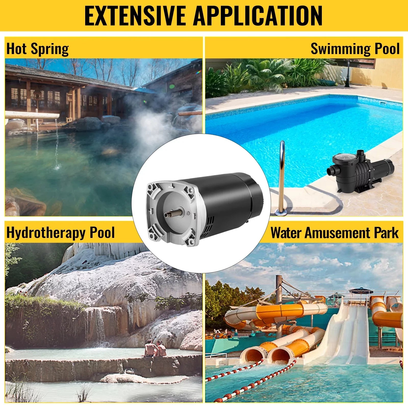 VEVOR 1.5 , 3463 rpm, 1 speed, 230/115 volts, 7.88/15.5 amps, 1.1 Service Factor, 56Y Frame, PSC, ODP Enclosure, Square Flange Pool Motor, Swimming Pool Pump Motor, Replacement Pool Motor Kit