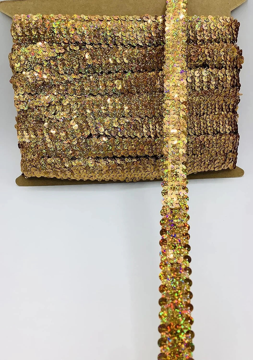 Gold Hologram 3/4" (2 Row) Stretch Sequin - 12 Yards