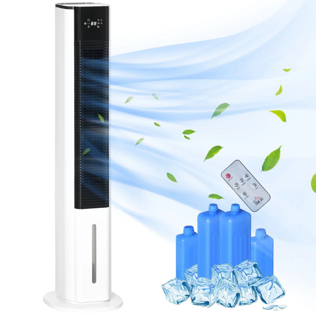 HOMCOM 42" Portable Evaporative Air Cooler, 3-In-1 Ice Cooling Fan Humidifier with Remote, Timer, Oscillating, LED Display, and 1.6 Gal Water Tank, White