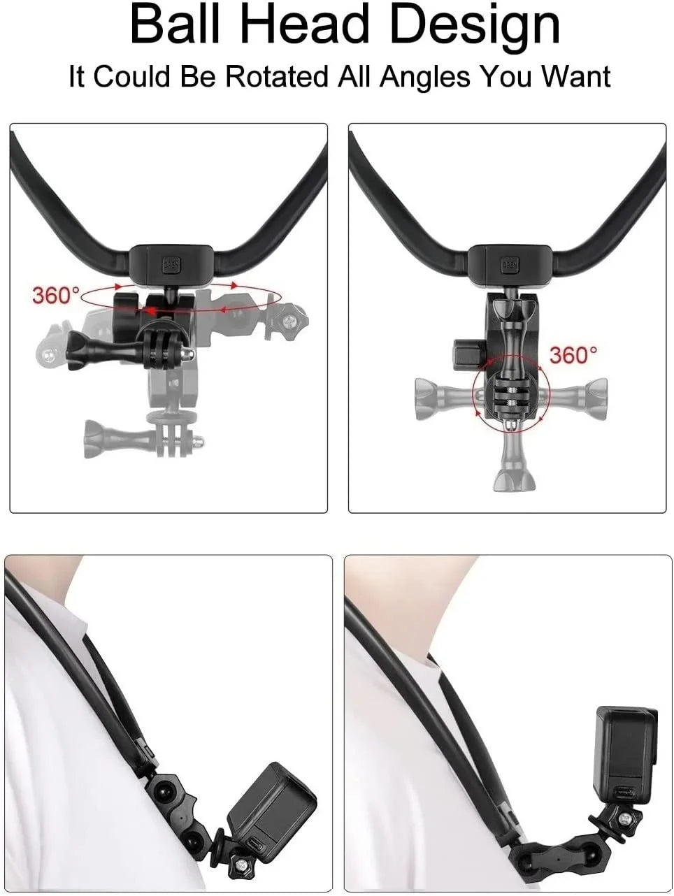 Taisioner POV/VLOG Smartphone Neck Mount Chest Holder Strap for GoPro AKASO DJI Action Camera and Smart Phone Video