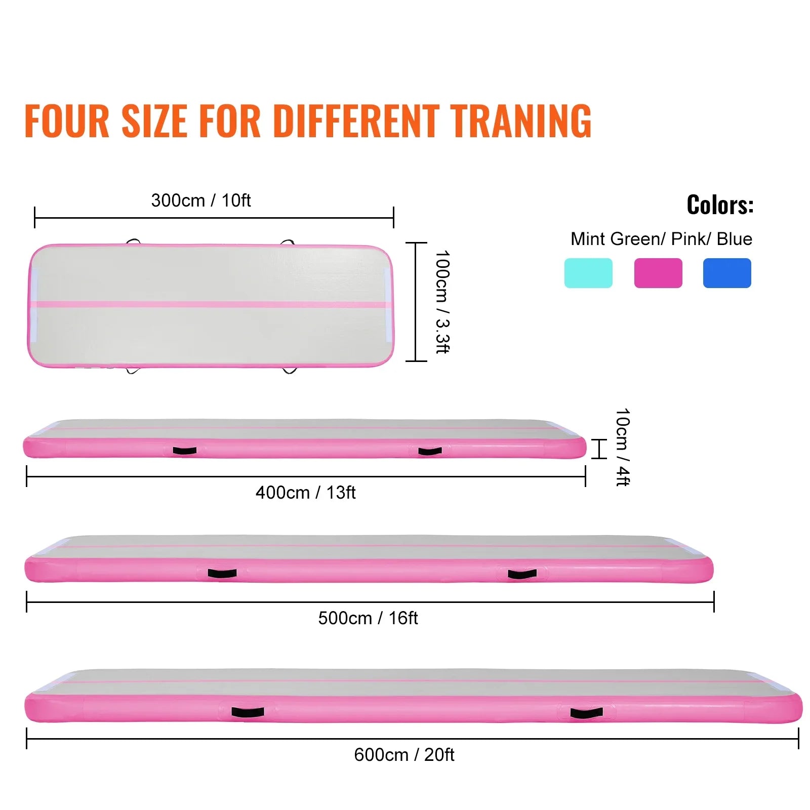 SKYSHALO Air Rail 20ft Inflatable Fitness Drum Gymnastics Mat with Pump