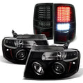 For 04-08 F150 Ebony Smoke Halo Projector LED Headlights + Full LED Taillights Fits select: 2004-2008 FORD F150
