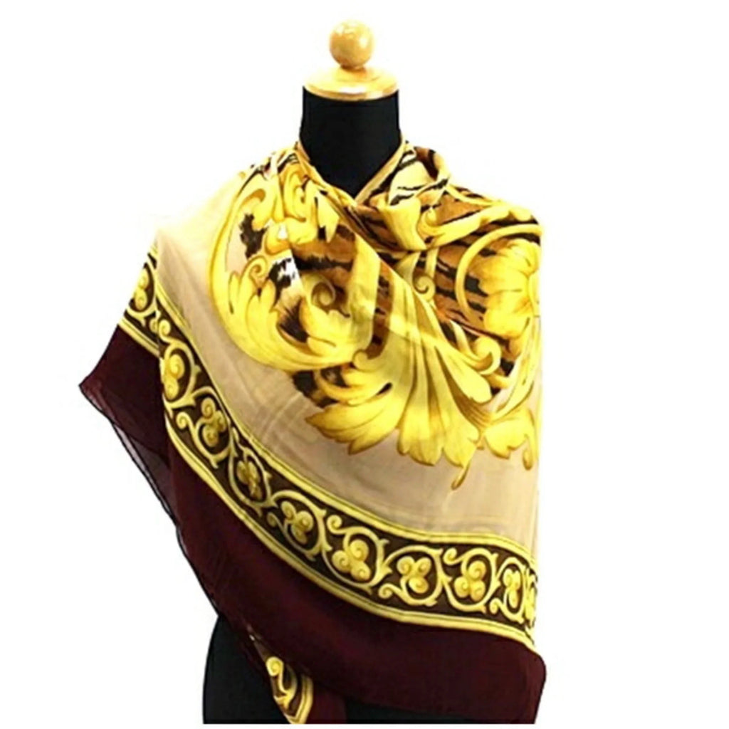 Pre-Owned Salvatore Ferragamo Large Silk Scarf Muffler Tiger Pattern Wine x Beige Women's (Good)
