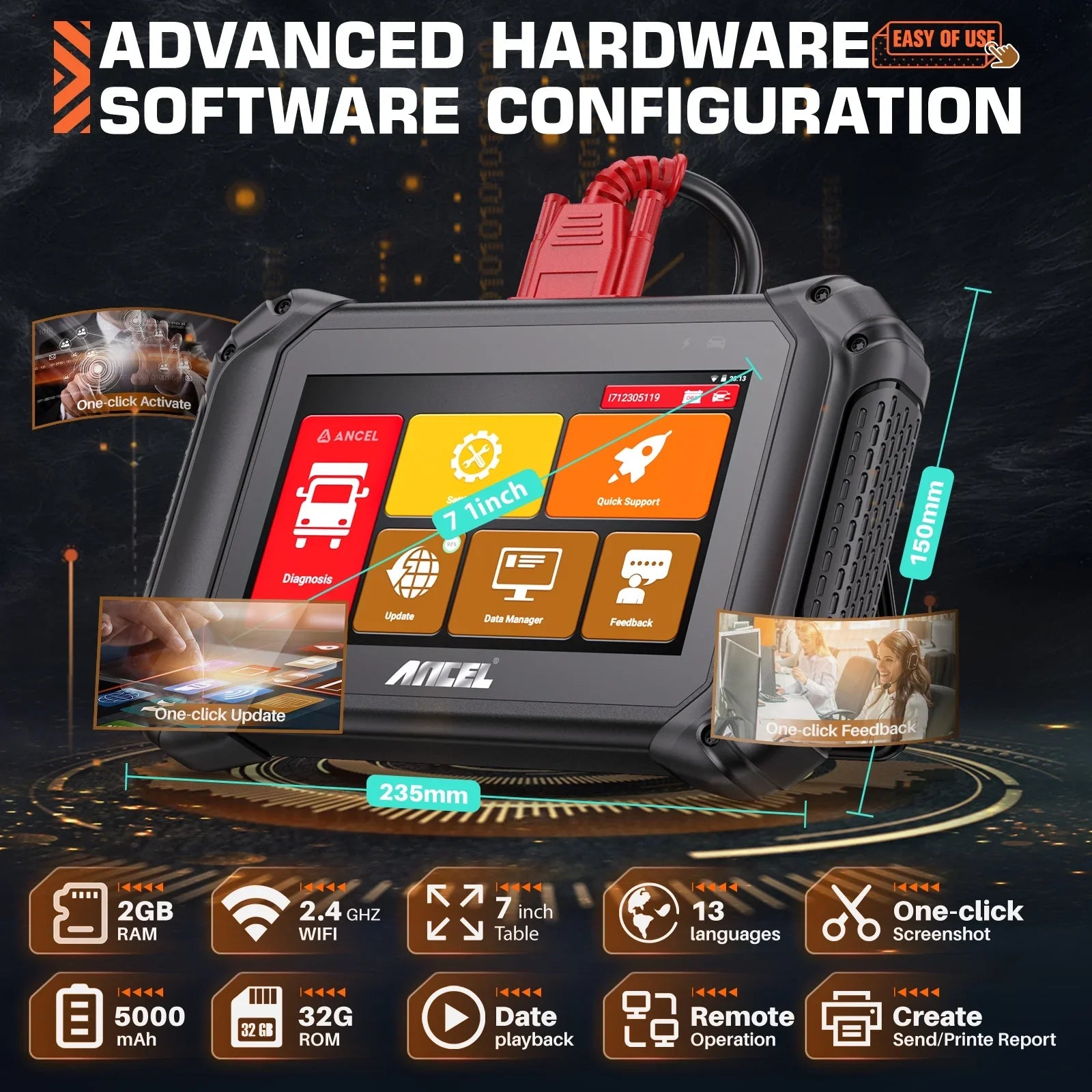 ANCEL V5 HD Diesel Truck Bi-directional Diagnostic Scan Tool Heavy Duty Truck All System Scanner 40+ Maintenance Reset DPF Regen ECU Coding OBD2 2 IN 1 Code Reader for 24V Truck 12V Cars Scan Tablet