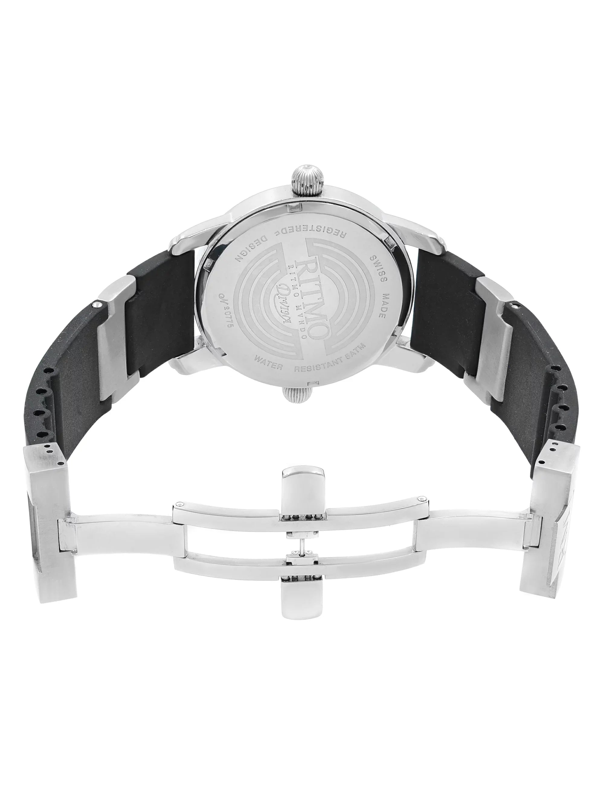Pre-Owned Ritmo Mundo Ebony Forum Divina Dual Time Steel Rubber Swiss Quartz Watch 121 (Good)