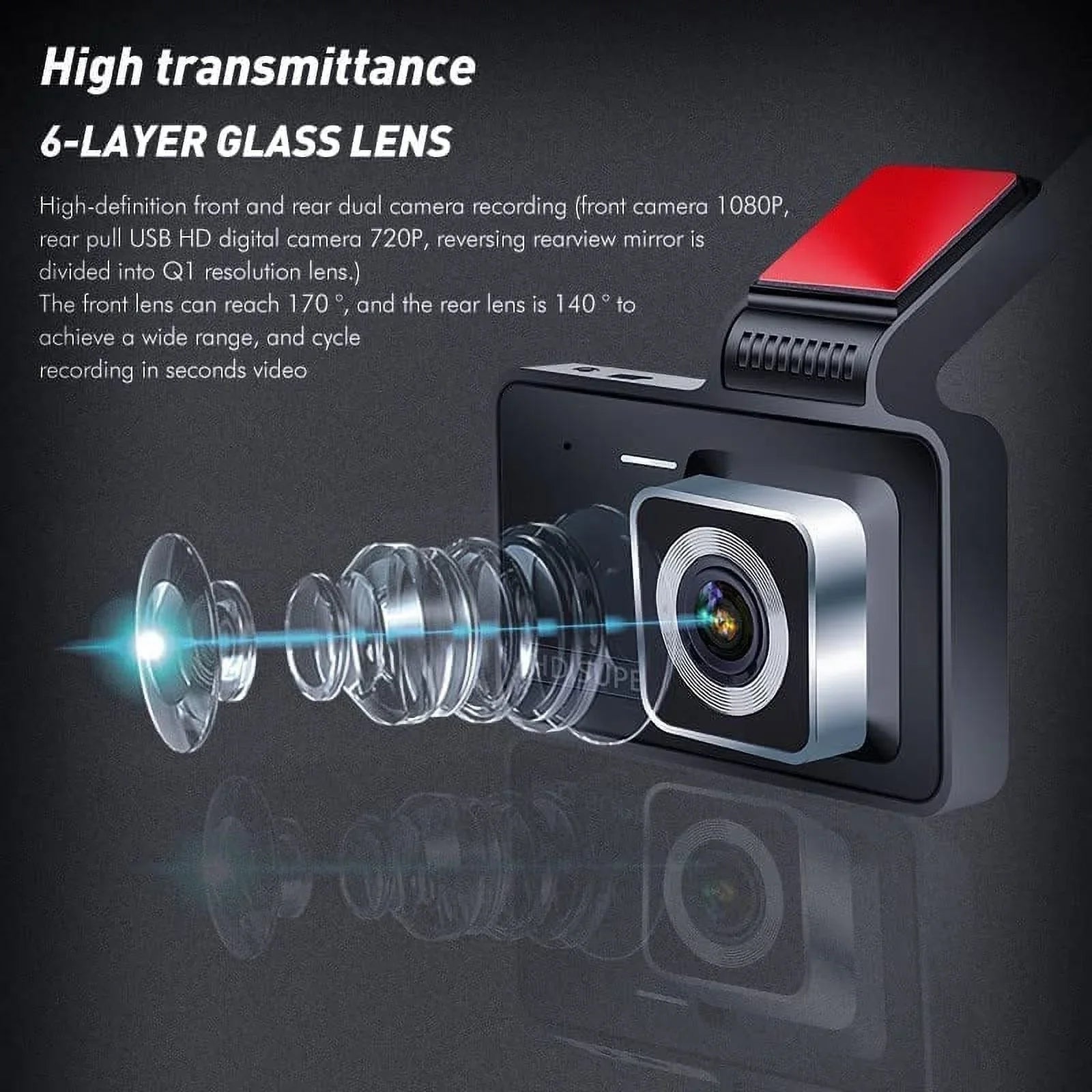 Bileeko Car DVR 4" 1080P Dual Lens Dash Cam Video Recorder Camera for Car Pickup Truck SUV RV Van