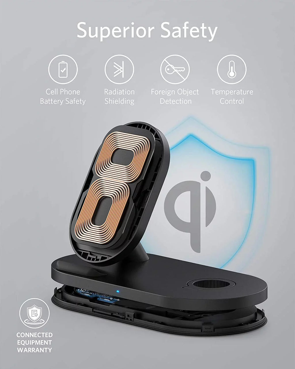 Anker Wireless Charging Station with QC Charger, PowerWave Sense 2-in-1 Stand with Watch Charging Holder for Watch SE/6/5/4/3/2/1, iPhone SE 2020, 11, 11 Pro (Watch Charging Cable Not Included)