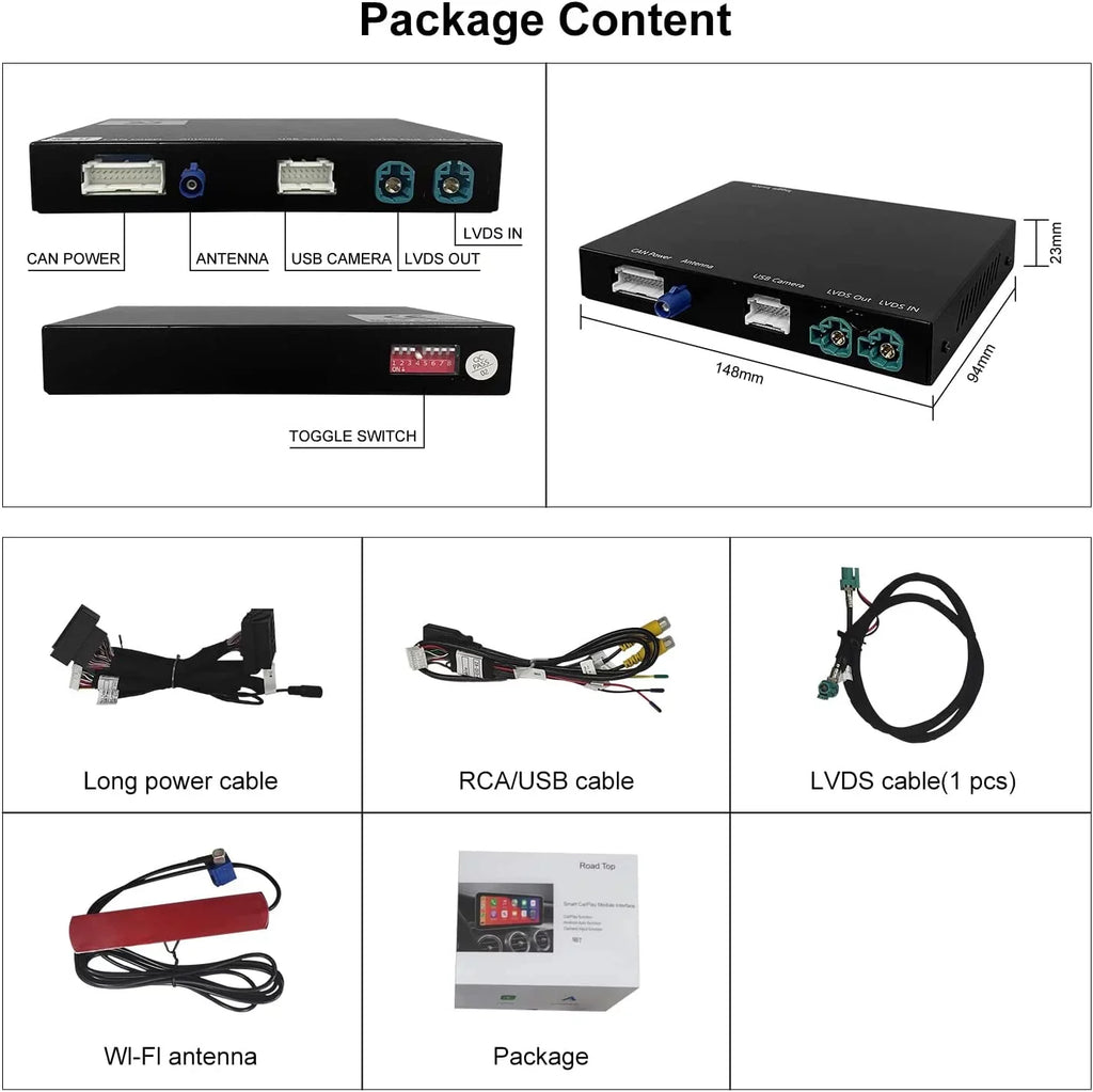 Road Top Wireless Carplay Retrofit Kit Decoder for i3 I01 NBT System 2012-2017 Year, Support Android Auto, Mirrorlink, Reverse Camera, Original Car Knob Control