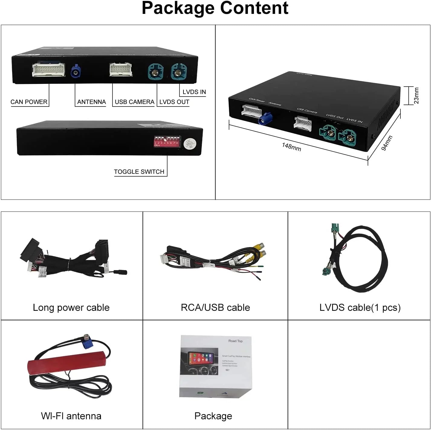 Road Top Wireless Carplay Retrofit Kit Decoder for i3 I01 NBT System 2012-2017 Year, Support Android Auto, Mirrorlink, Reverse Camera, Original Car Knob Control