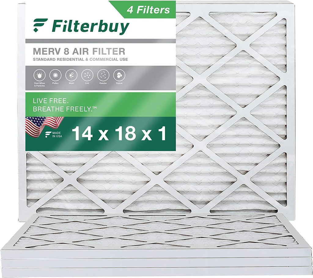 Filterbuy 14x18x1 MERV 8 Pleated HVAC AC Furnace Air Filters (4-Pack)