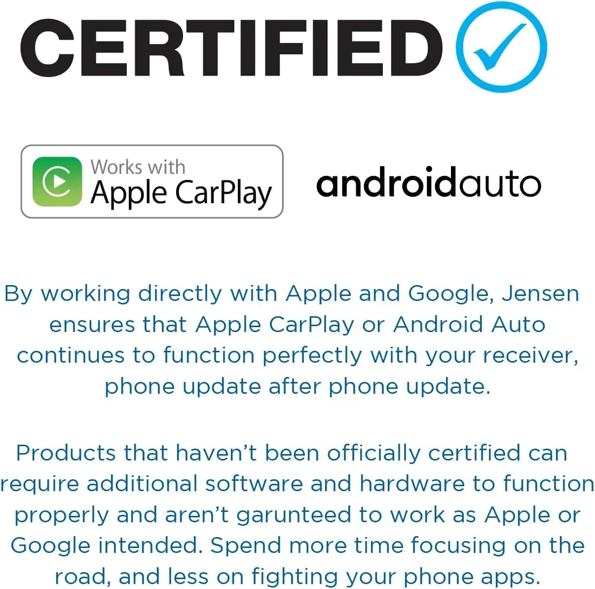 Jensen J3CA7W 7-inch Certified CarPlay Android Auto, Wired or Wireless, Double DIN Car Stereo Radio, New