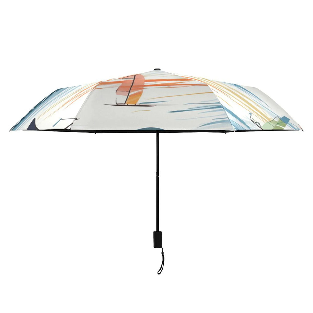 Sailboats Compact Folding Umbrella for Rain Windproof Travel Umbrella UPF 50+ Mass Packable Arc Size