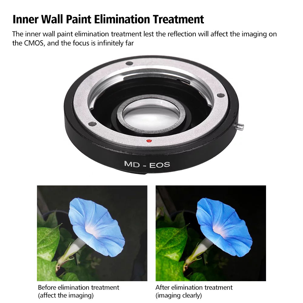 Andoer MD- Lens Mount Adapter Ring with Corrective Lens for Minolta MD Lens to Fit for EF Focus Infinity