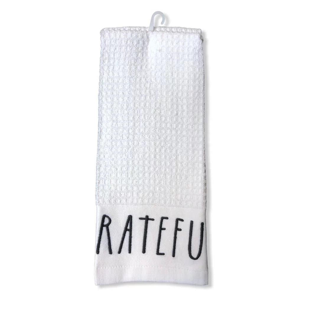 Rae Dunn Christmas Kitchen Towels Set of 2 White BLESSED - GRATEFUL