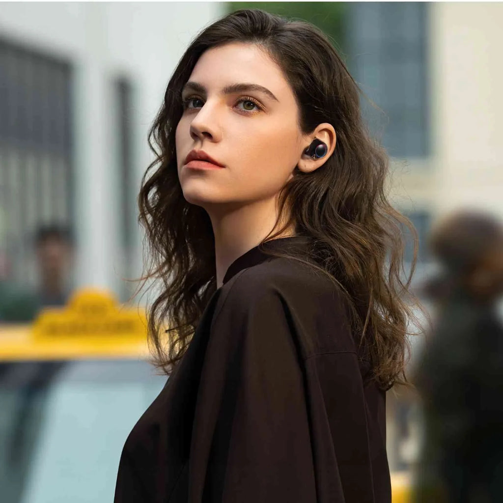UrbanX True Wireless Bluetooth Earbuds + Charging Case, Ebony Dual Connect, IPX5 Water Resistance, Bluetooth 5.2 Connection, Balanced, Bass Boost Compatible with Tab V7