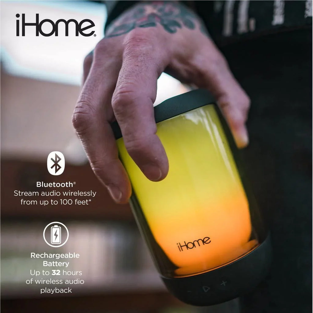 iHome Waterproof Bluetooth Speaker with Lights, Color-Changing Portable Speaker
