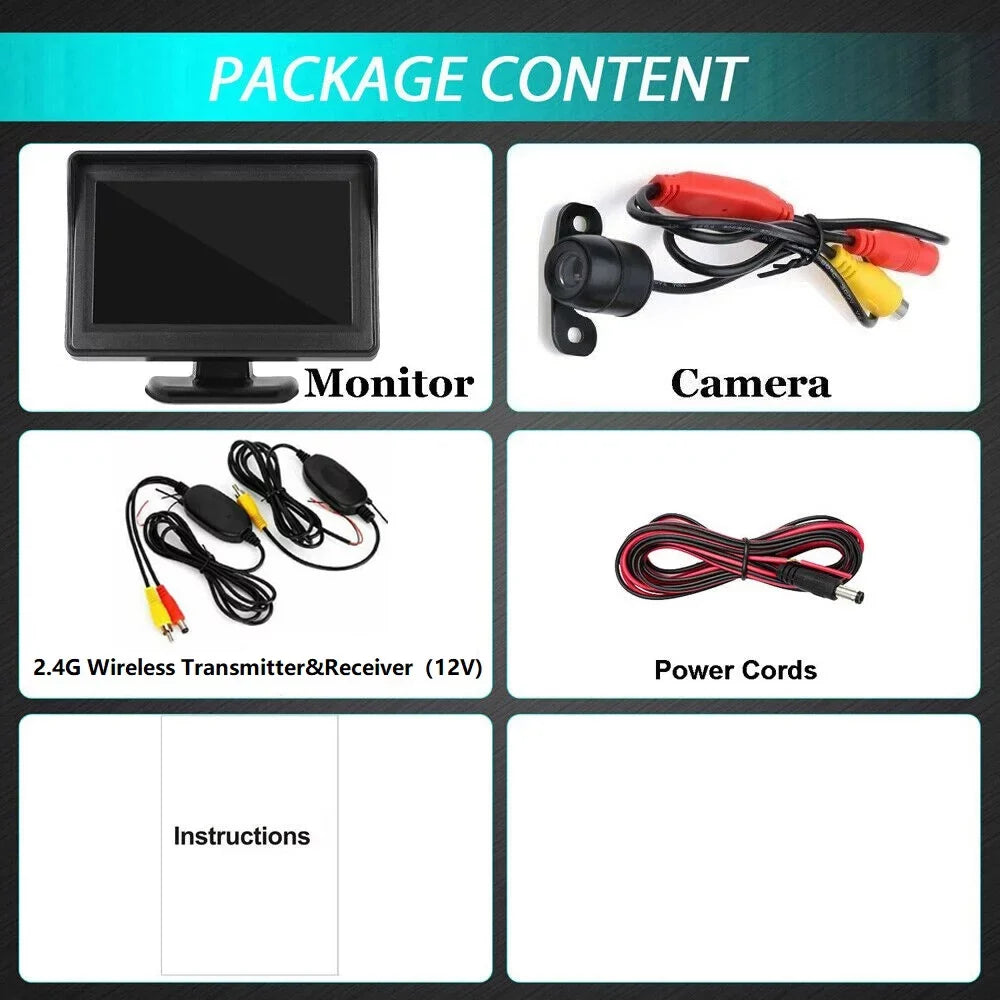 Wireless Car Backup Camera Rear View HD Parking System Night Vision+ 4.3 Monitor