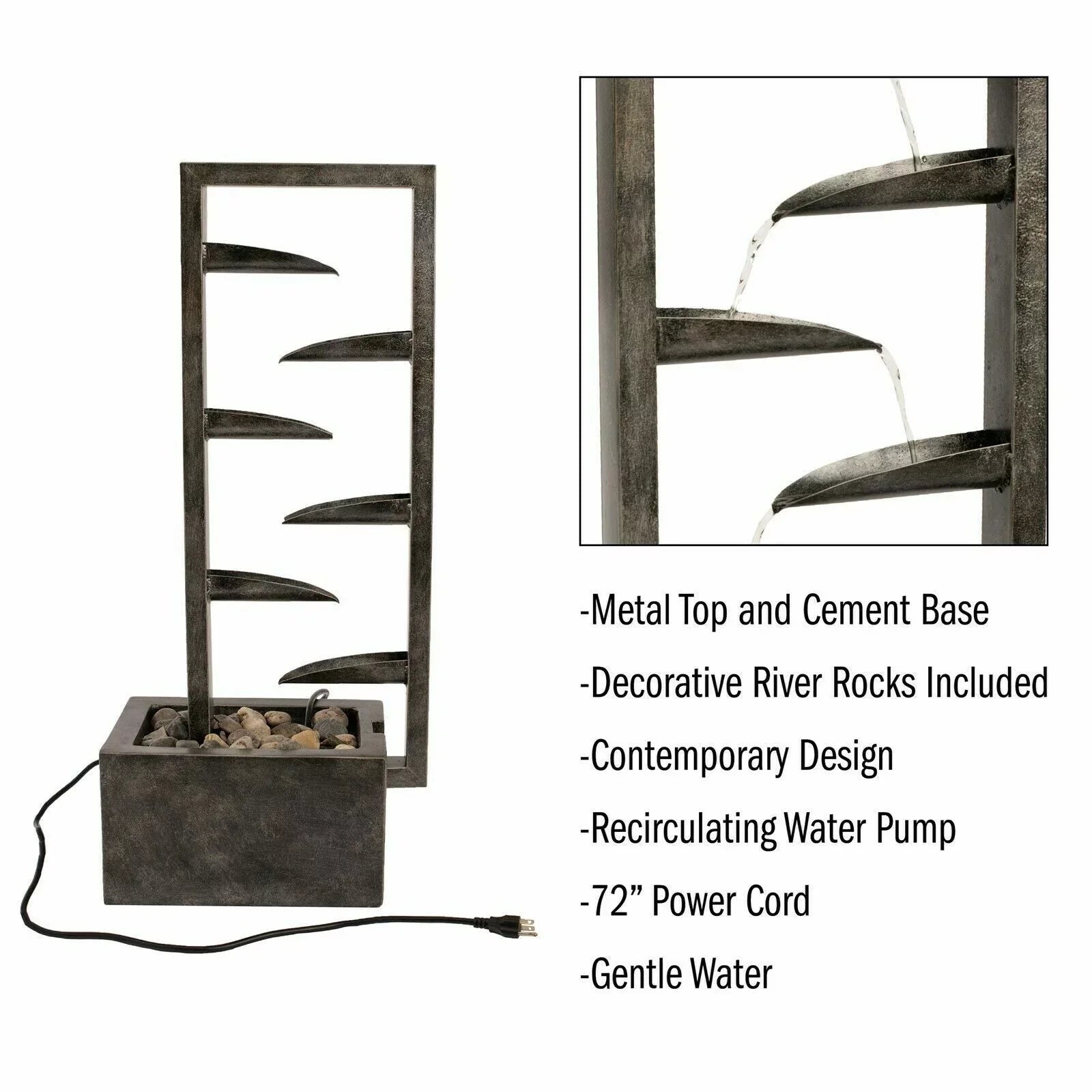 Outdoor 34 Inch Metal Concrete Backyard Oasis Zen Waterfall Fountain