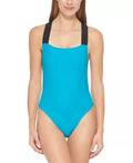 DKNY TROPICAL Logo Cross-Back One-Piece Swimsuit, US X-Small