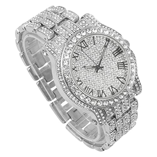 Charles Raymond Mens Big Rocks with Roman Numerals Fully Iced Out Colorful Dial Watch - ST10327 RN Single (ST10327RN Silver BLK R#)