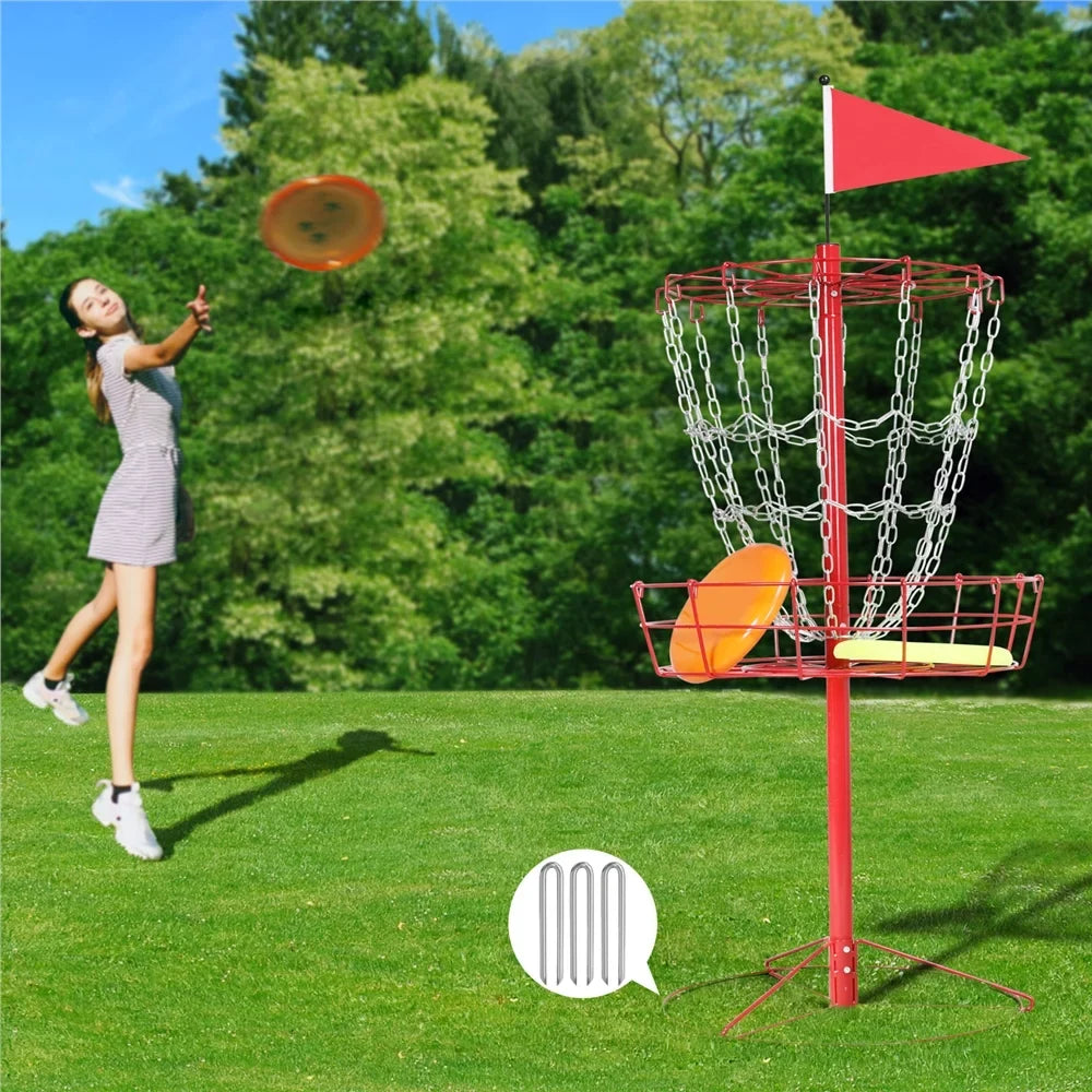 Easyfashion 12-Chain Metal Disc Golf Baske, Red