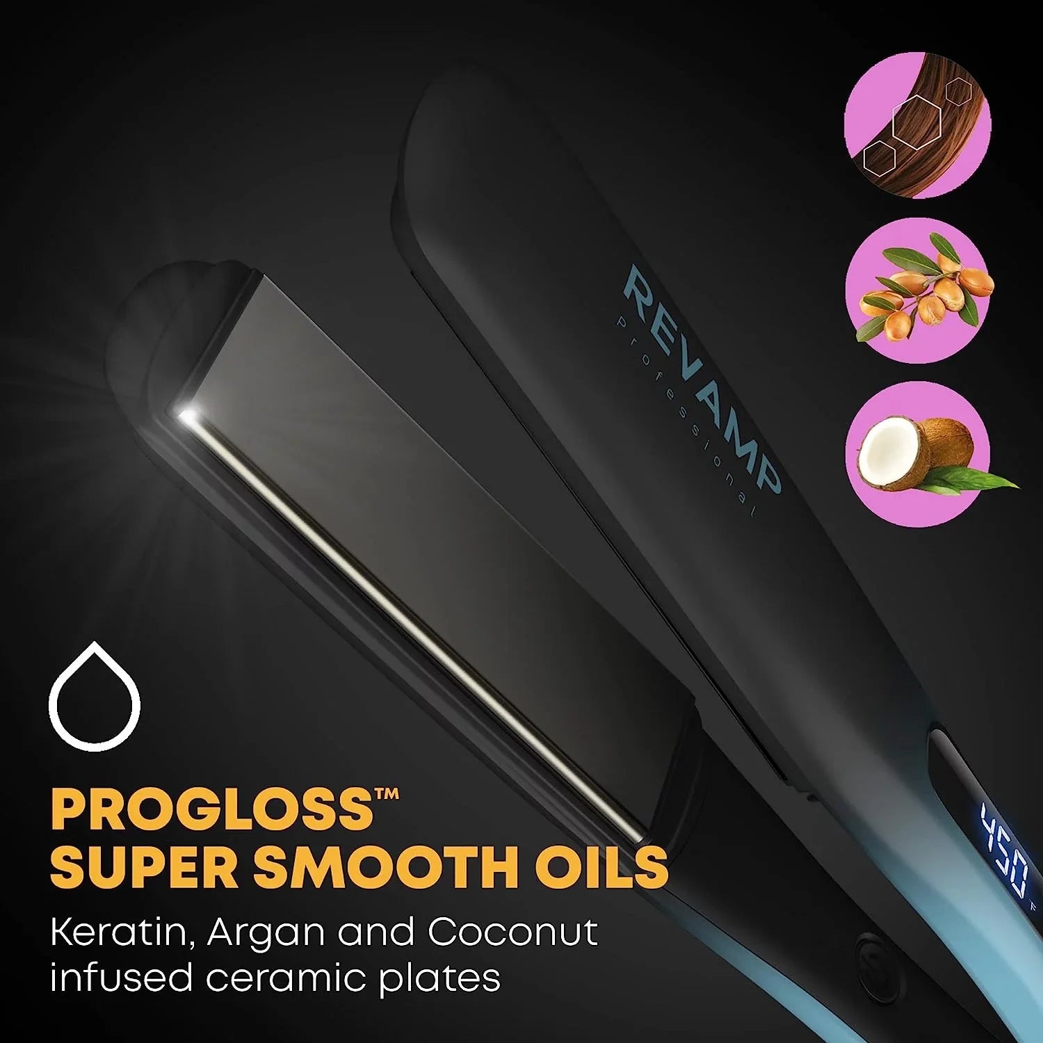 Revamp Progloss Wide Ultra X Shine 1.5-Inch Flat Iron Hair Straightener – Ceramic Hair Straightener with Keratin, Argan & Coconut Oil Infused Ceramic & Ionic Plates, Ideal for Long, Thick, Curly Hair
