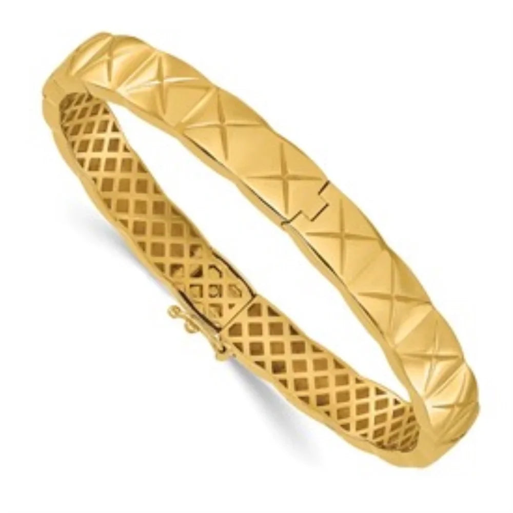 Auriga 14k Yellow Gold Polished X Pattern 8mm Hinged Bangle for Men