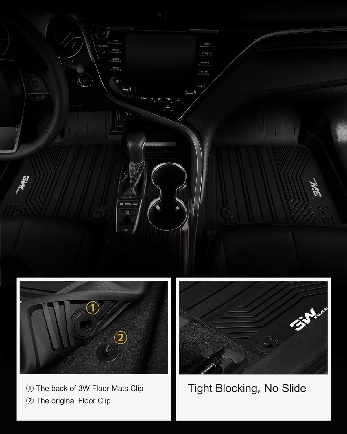3W Floor Mats & Cargo Liner for Camry 2018-2024 ONLY FWD TPE All Weather Custom Fit Floor Liner and Trunk Mat for Camry FWD (Not for Hybrid or AWD)