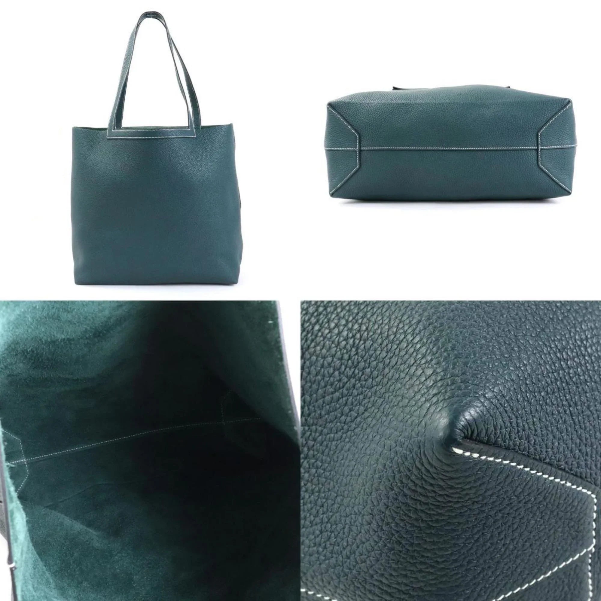 Pre-Owned HERMES Shoulder Bag Tote Cover Serie 46 Taurillon Clemence Vert Cypress Unisex (Good)