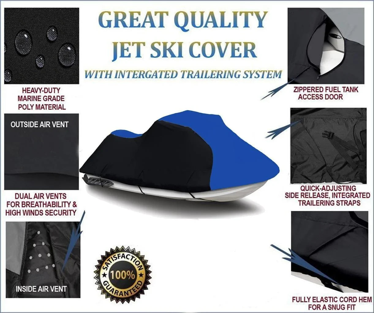 Jet / BLUE HEAVY-DUTY, 600 DENIER Cover Compatible for Kawasaki Ultra LX 2007 2008 2009 2010 2011 2012 2013 2014 2015 2016 2017 2018 2019 2020 2021 2022 Jet Ski PWC Watercraft Cover