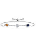 Gem Stone King Keren Hanan 925 Sterling Silver 3 Stone Moissanite Fully Adjustable Bracelet For Women Oval Round Octagon Madeira Citrine Lab Grown Diamond and Sapphire (1.85 Cttw)