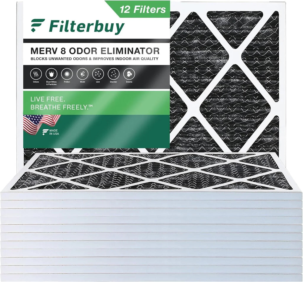 Filterbuy 20x23x1 MERV 8 Odor Eliminator Pleated HVAC AC Furnace Air Filters with Activated Carbon (12-Pack)