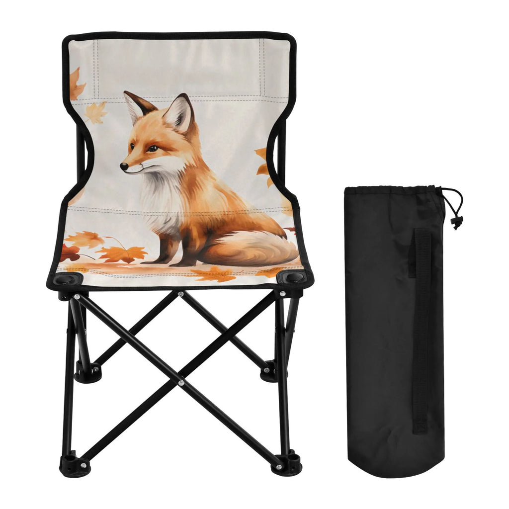 Fox with Autumn Leaves Portable Camping Chair Small for Kids Outdoor Folding Beach Chair Fishing Chair Lawn Chair with Carry Bag