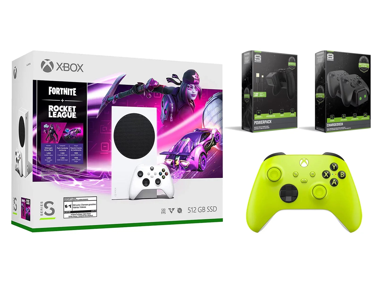 Xbox Series S Console Fortnite Rocket League with Extra Electric Volt Controller, Charge Cable/Battery and Dual Charge Dock