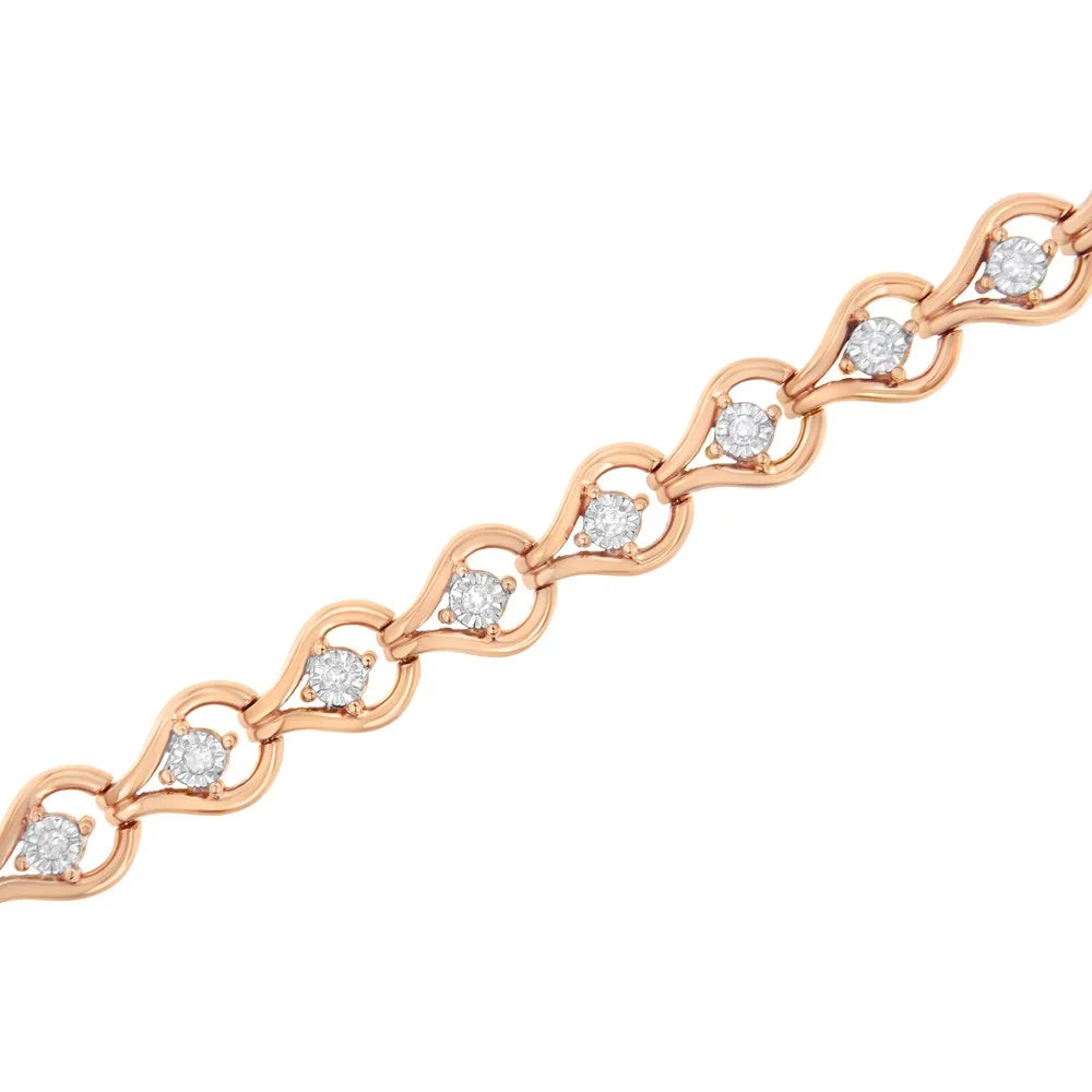 Rose Gold Plated .925 Sterling Silver 1/3 Carat TDW Miracle-Set Diamond Link Bracelet (I-J, I3-Promo)